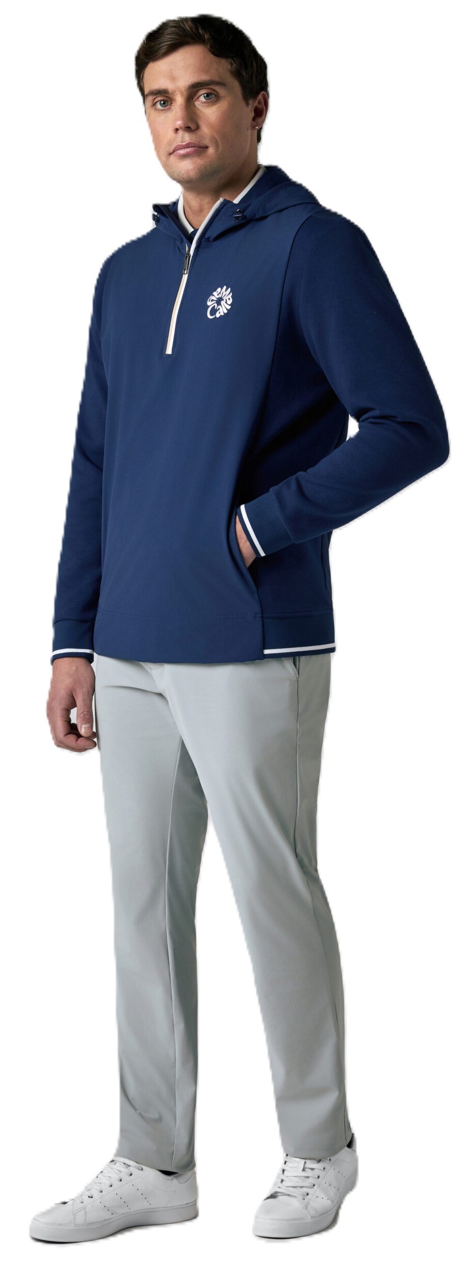 Callaway Mid Century Mixed Media Hooded 1/4 Zip Herren Sweatshirt, medieval blue