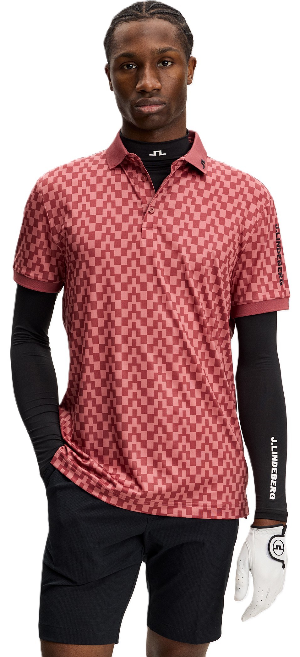 J.Lindeberg Tour Tech Print Herren Poloshirt, bridge stack apple butter
