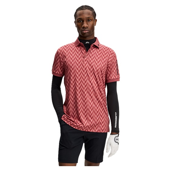 J.Lindeberg Tour Tech Print Herren Poloshirt, bridge stack apple butter