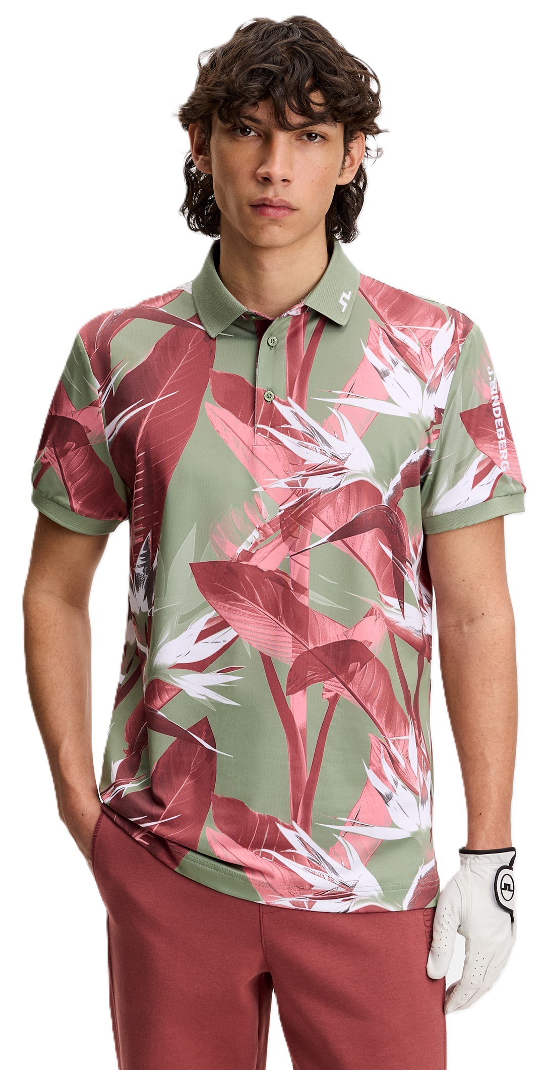 J.Lindeberg Tour Tech Print Herren Poloshirt, paradise hedge green