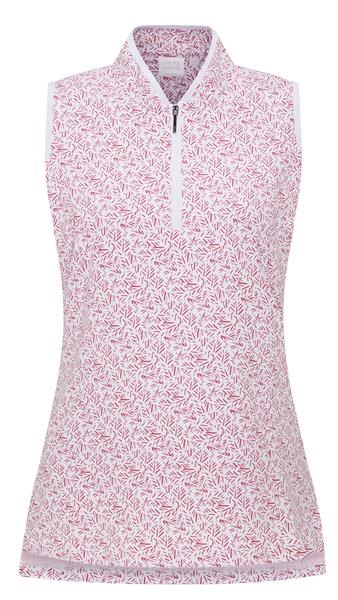 Ping Penola Printed Sleeveless Damen Poloshirt, fuchsia foliage