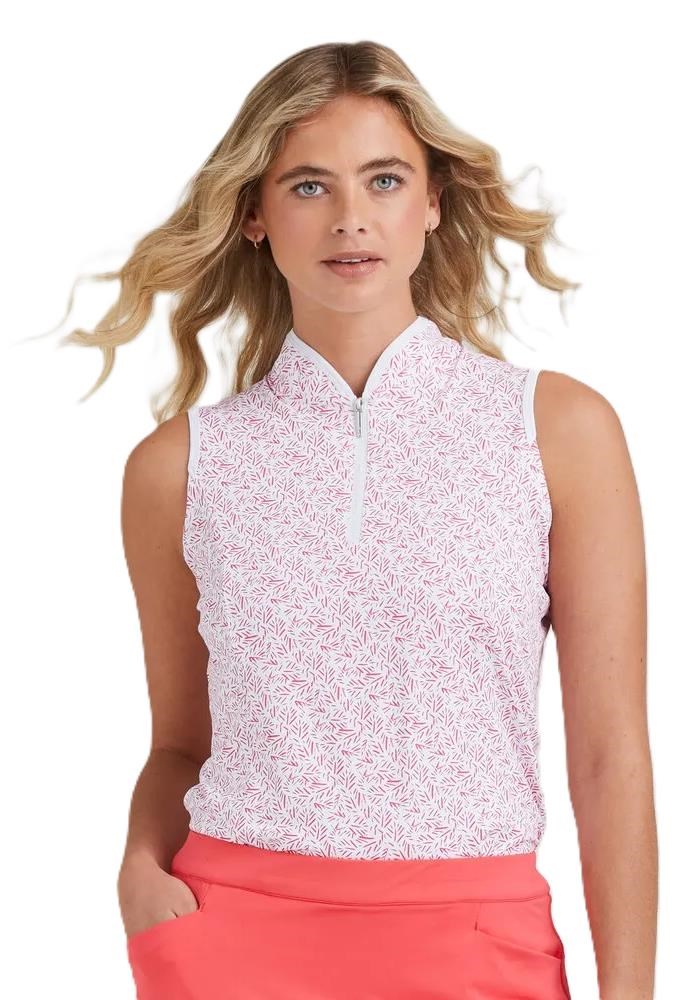 Ping Penola Printed Sleeveless Damen Poloshirt, fuchsia foliage