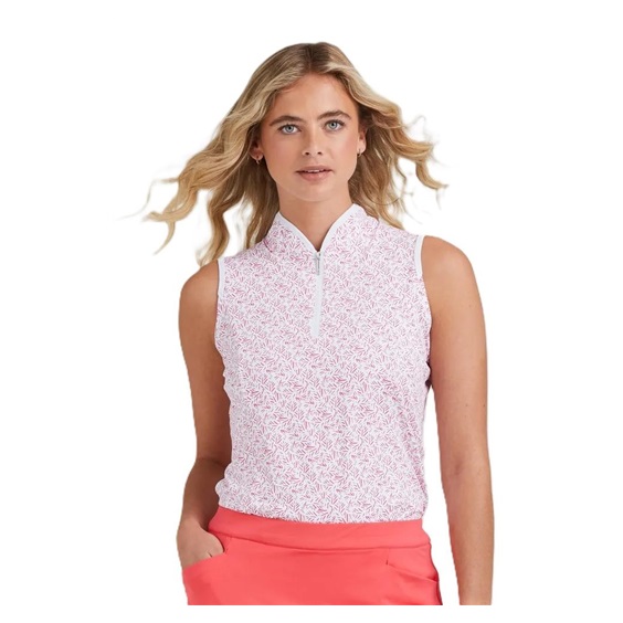 Ping Penola Printed Sleeveless Damen Poloshirt, fuchsia foliage