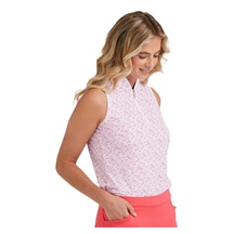 Ping Penola Printed Sleeveless Damen Poloshirt, fuchsia foliage