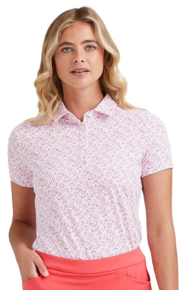 Ping  Aeria Printed damskie polo, fuchsia foliage