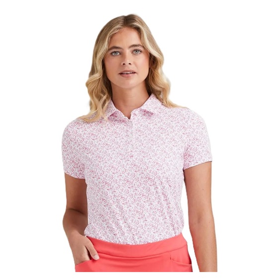Ping  Aeria Printed damskie polo, fuchsia foliage