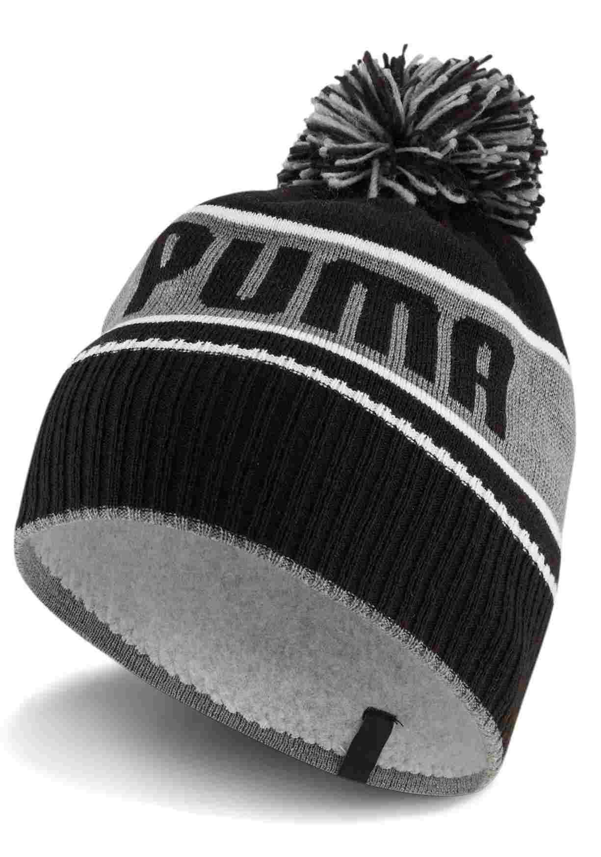 Puma Pom Beanie Herren Wintermütze, schwarz/grau