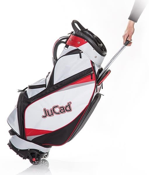 JuCad Bag To Roll Cartbag mit Rädern, schwarz/weiss//rot
