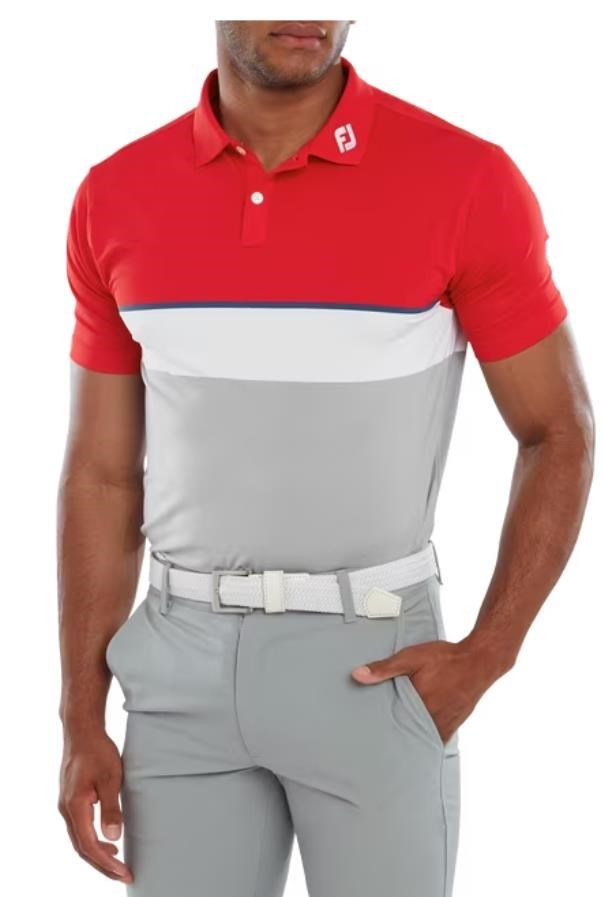 FootJoy Colour Theory Lisle Herren Poloshirt, rot/weiss/grau