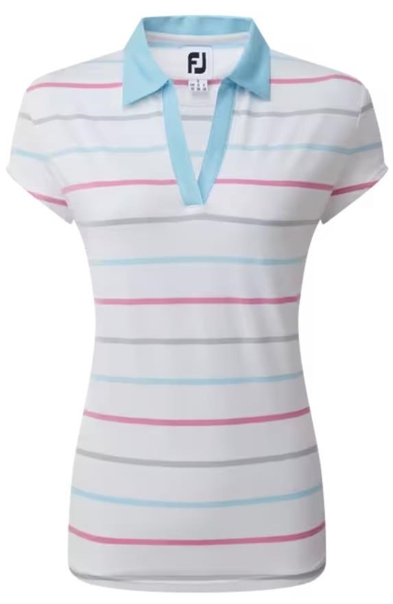 FootJoy Birdseye Stripe Smooth Jacquard Damen Poloshirt, weiss/blau