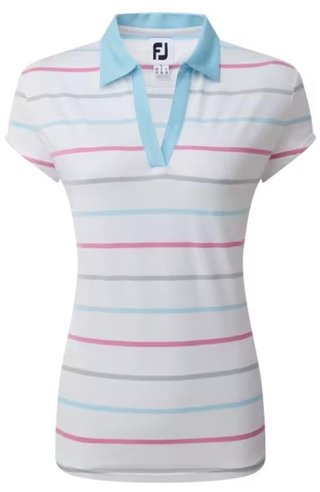 FootJoy Birdseye Stripe Smooth Jacquard Damen Poloshirt, weiss/blau