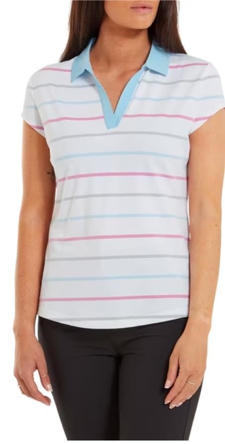 FootJoy Birdseye Stripe Smooth Jacquard Damen Poloshirt, weiss/blau