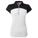 FootJoy Cap Sleeve Colour Block Lisle Damen Poloshirt, schwarz/weiss
