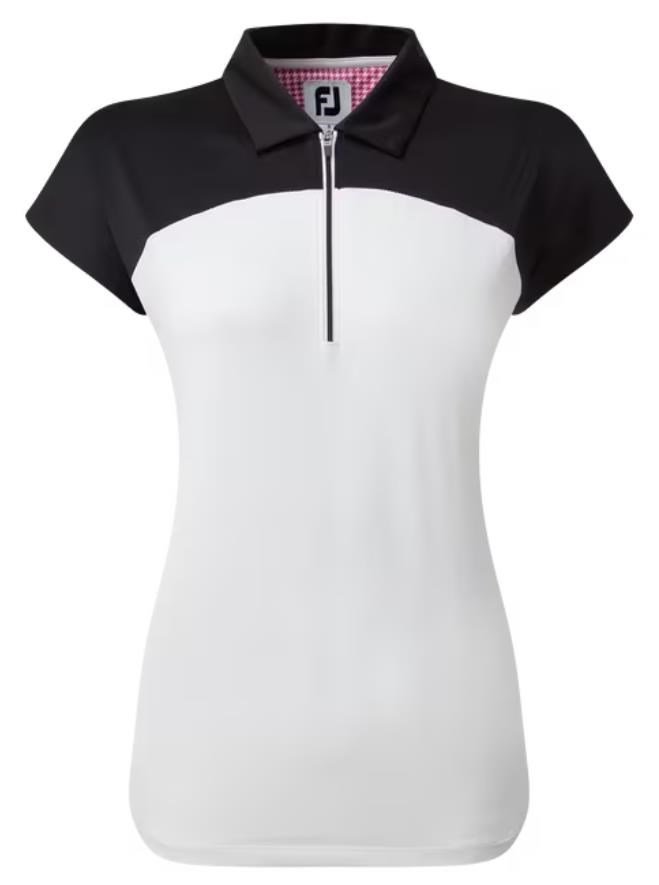 FootJoy Cap Sleeve Colour Block Lisle Damen Poloshirt, schwarz/weiss