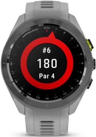 Garmin Approach S70 42 mm GPS-Uhr, Keramiklünette Schwarz/Silikonarmband Pulvergrau