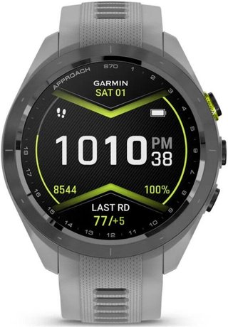 Garmin Approach S70 42 mm GPS-Uhr, Keramiklünette Schwarz/Silikonarmband Pulvergrau