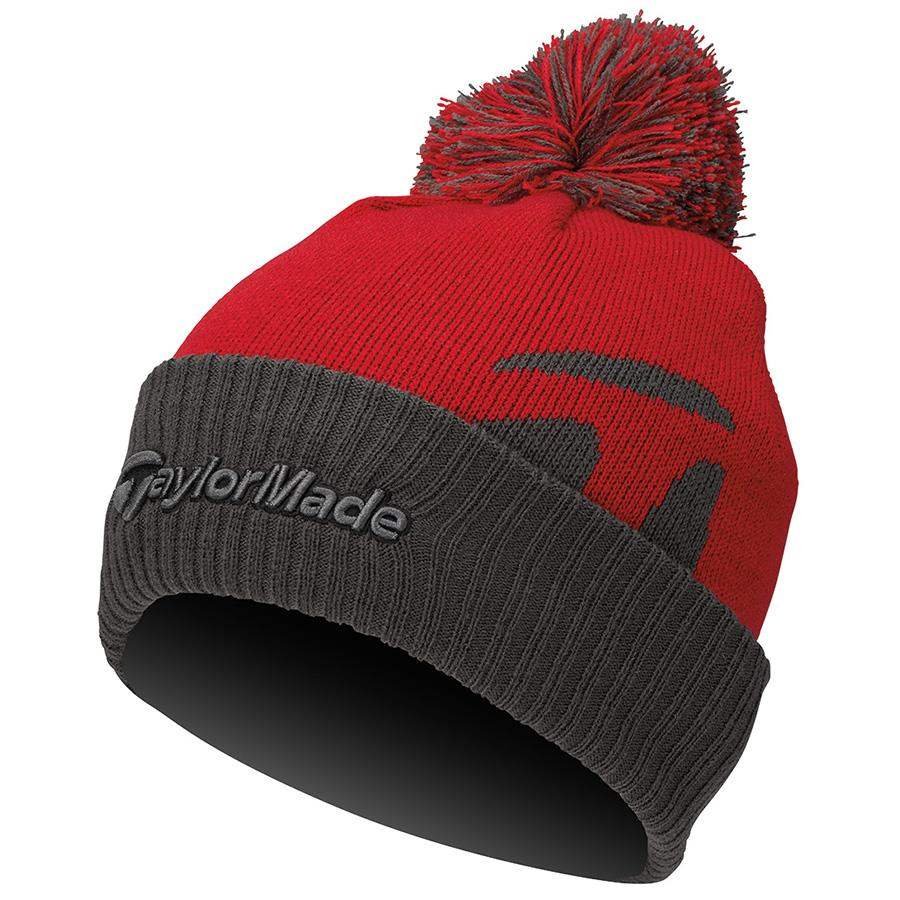 TaylorMade Bobble Beanie Herren Wintermütze, rot