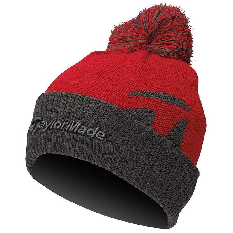 TaylorMade Bobble Beanie Herren Wintermütze, rot