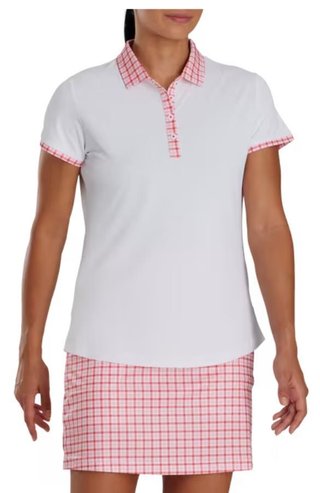 FootJoy Gingham Trim Damen Poloshirt, weiss