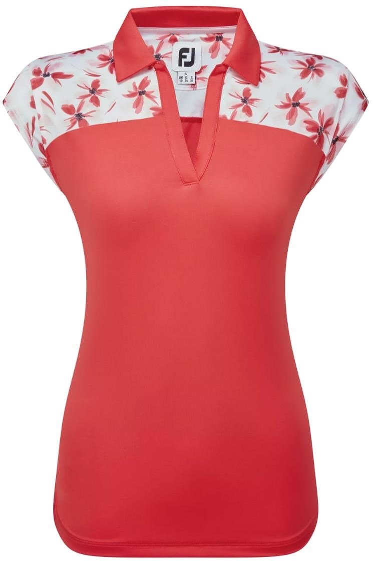 FootJoy Blocekd Floral Print Lisle Damen Poloshirt, rot