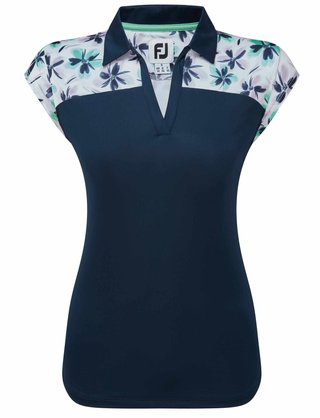 FootJoy Blocekd Floral Print Lisle Damen Poloshirt, dunkelblau