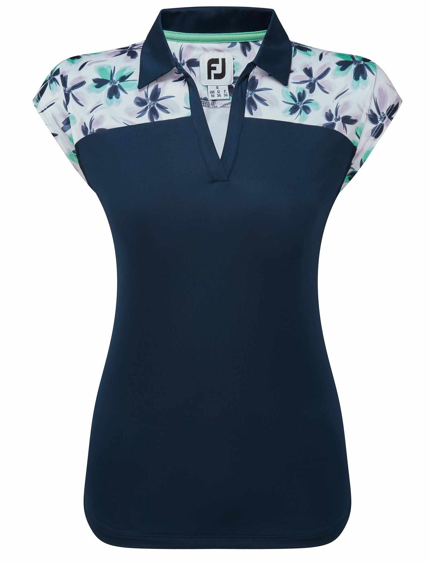 FootJoy Blocekd Floral Print Lisle Damen Poloshirt, dunkelblau