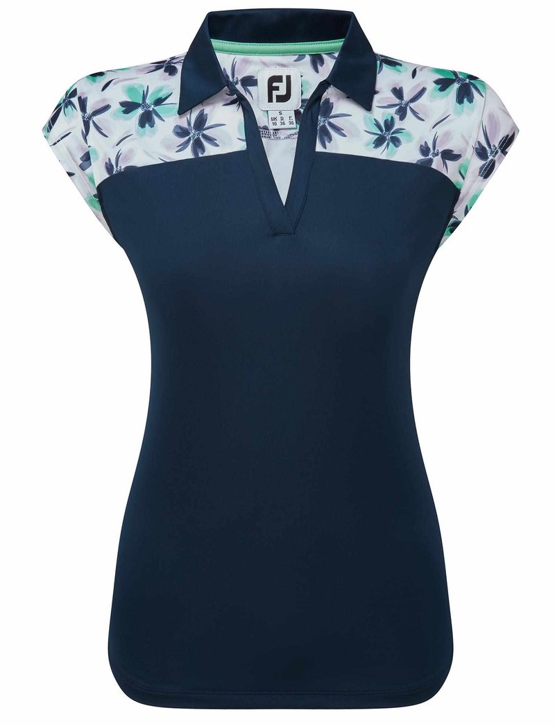 FootJoy Blocekd Floral Print Lisle Damen Poloshirt, dunkelblau