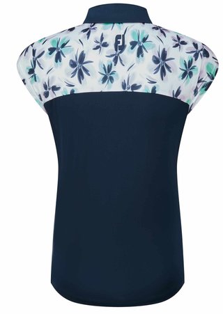 FootJoy Blocekd Floral Print Lisle Damen Poloshirt, dunkelblau
