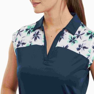 FootJoy Blocekd Floral Print Lisle Damen Poloshirt, dunkelblau