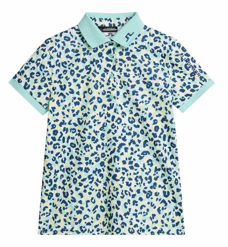 J.Lindeberg Tour Tech Print Damen Poloshirt, leopard aruba blue