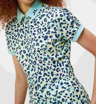 J.Lindeberg Tour Tech Print Damen Poloshirt, leopard aruba blue