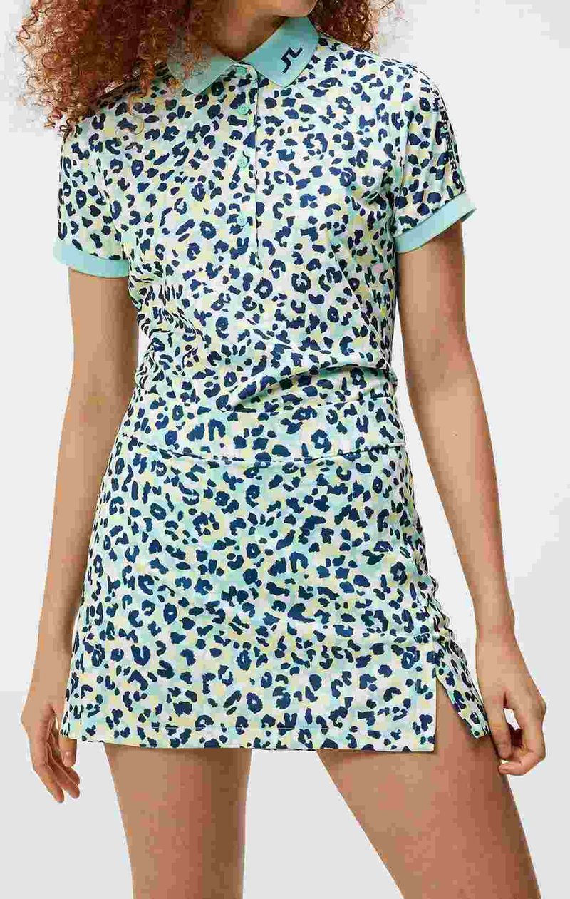 J.Lindeberg Tour Tech Print Damen Poloshirt, leopard aruba blue