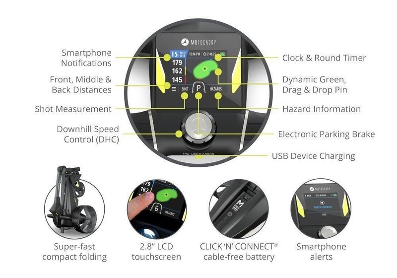 Motocaddy M3 GPS DHC Elektrotrolley, Ultra-Lithium-Akku