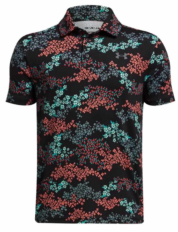 Under Armour Playoff Printed Junior Poloshirt, black/hydro teal
