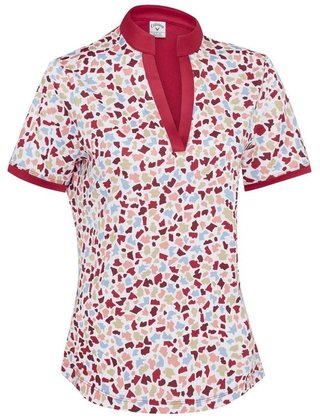 Callaway V-Neck Short Sleeve Print Damen Poloshirt, brilliant white