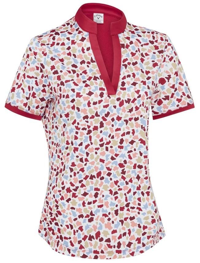 Callaway V-Neck Short Sleeve Print Damen Poloshirt, brilliant white