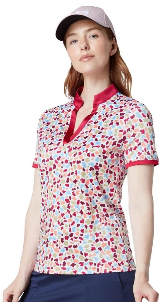 Callaway V-Neck Short Sleeve Print Damen Poloshirt, brilliant white