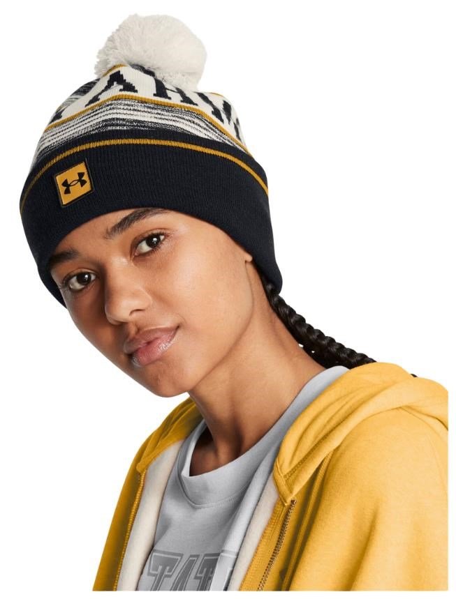 Under Armour Halftime Pom Beanie Wintermütze, summit white/golden yellow