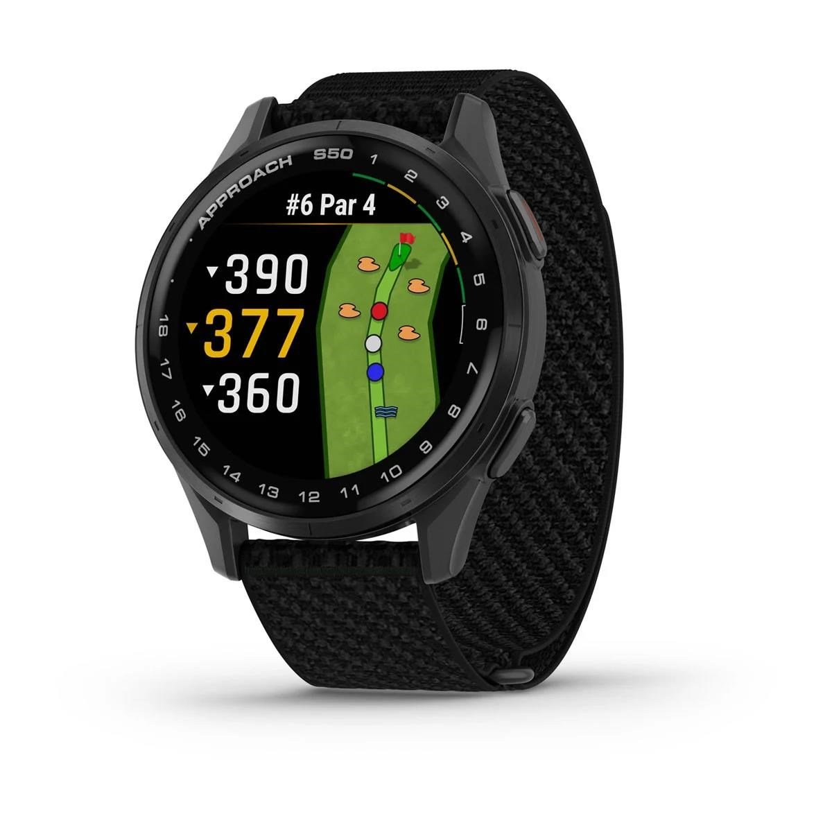 Garmin Approach S50 GPS Golfuhr, schwarz nylon/silber aluminium