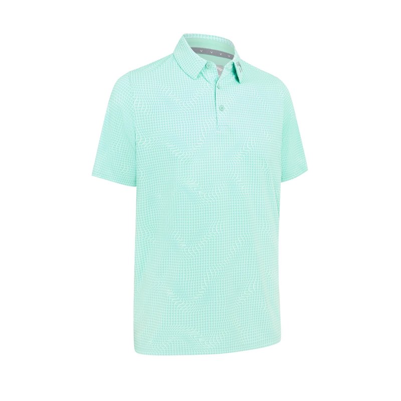 Callaway Warped Gingham Print Herren Poloshirt, neptune green