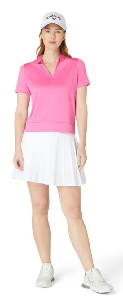 Callaway Waist Length Mesh Detail Short Sleeve Damen Poloshirt, cheeky pink