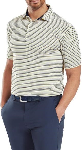 FootJoy Balance Stripe Lisle Herren Poloshirt, white/navy/grey/taxi