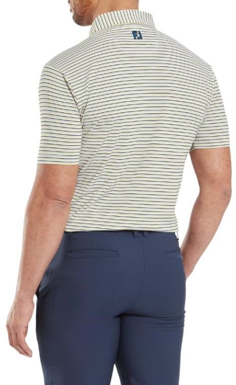 FootJoy Balance Stripe Lisle Herren Poloshirt, white/navy/grey/taxi