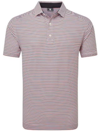 FootJoy Balance Stripe Lisle Herren Poloshirt, white/black/hibiscus/flint