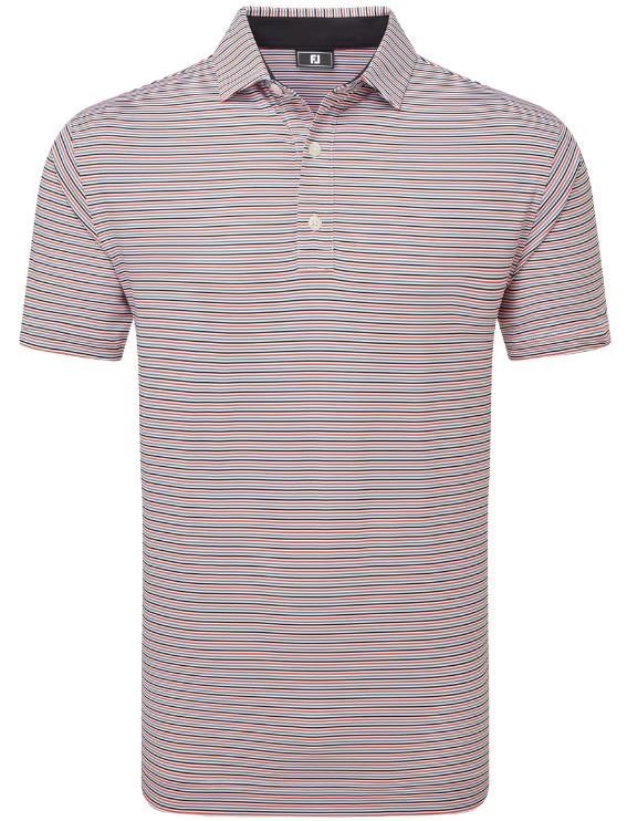 FootJoy Balance Stripe Lisle Herren Poloshirt, white/black/hibiscus/flint