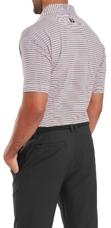 FootJoy Balance Stripe Lisle Herren Poloshirt, white/black/hibiscus/flint