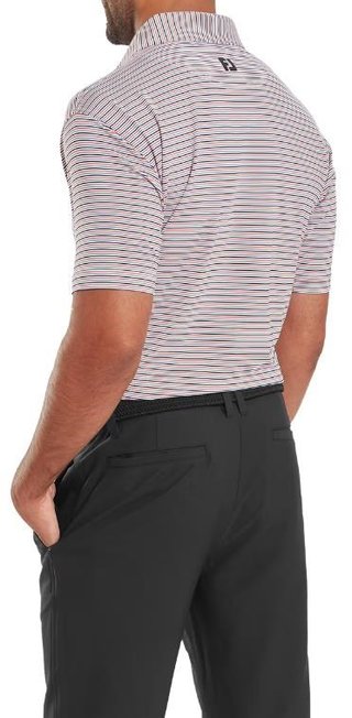 FootJoy Balance Stripe Lisle Herren Poloshirt, white/black/hibiscus/flint