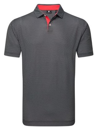 FootJoy Irongate Print Lisle Herren Poloshirt, schwarz/weiss