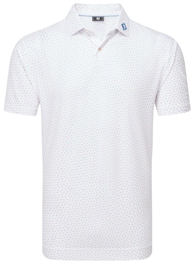FootJoy Bounce Print Pique Herren Polo, white/orange/blue jay