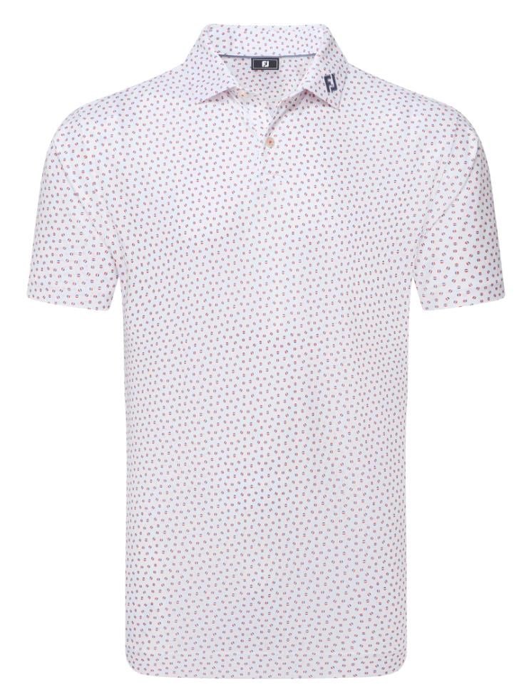 FootJoy Bounce Print Pique Herren Polo, weiss/hibiscus